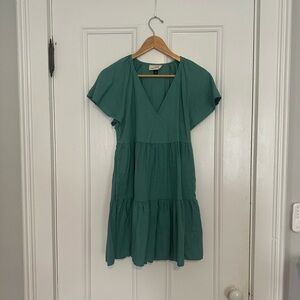 Green V-Neck Tiered Dress